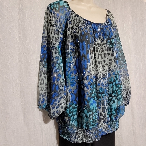 Cathy Daniels Leopard Print Womens Top with Silver Specs (1X) - Picture 5 of 9